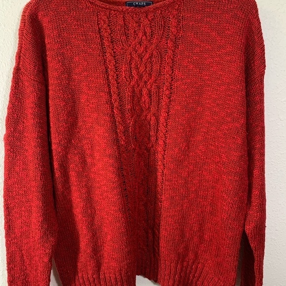 Chaps Womens Red & Metallic Cable knit Cotton Blend Sweater Size XL Christmas - Picture 8 of 8